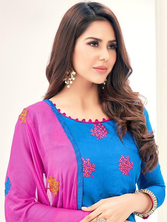 blue embroidered unstitched churidaar suit - 15108384 - Zoom Image - 2