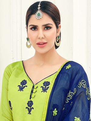 green embroidered unstitched churidaar suit - 15108385 - Standard Image - 2