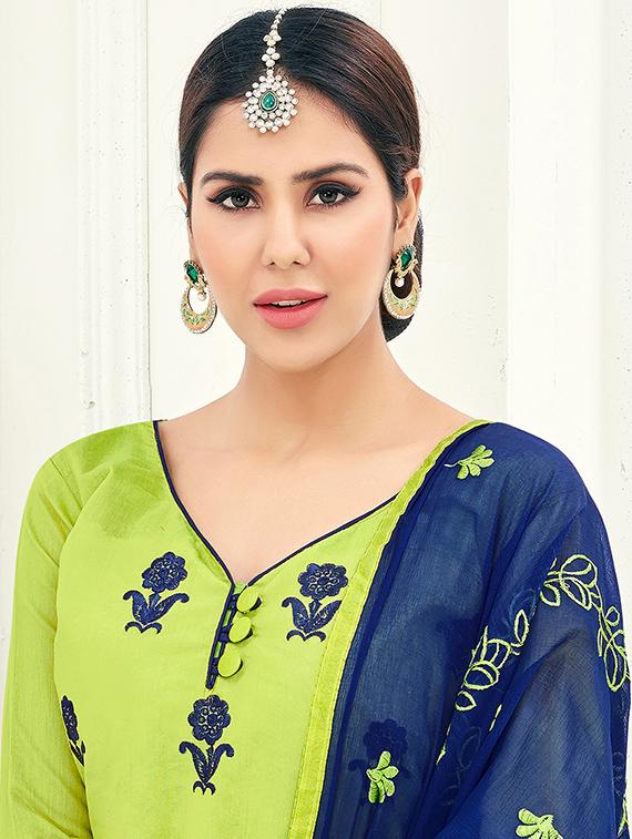 green embroidered unstitched churidaar suit - 15108385 - Zoom Image - 2