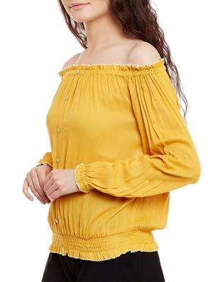 solid yellow cotton blouson top - 15108579 - Standard Image - 2