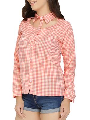 cutout detail checkered shirt - 15108581 - Standard Image - 2