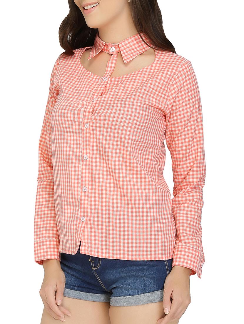 cutout detail checkered shirt - 15108581 - Zoom Image - 2