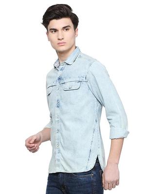 blue cotton casual shirt - 15109591 - Standard Image - 2
