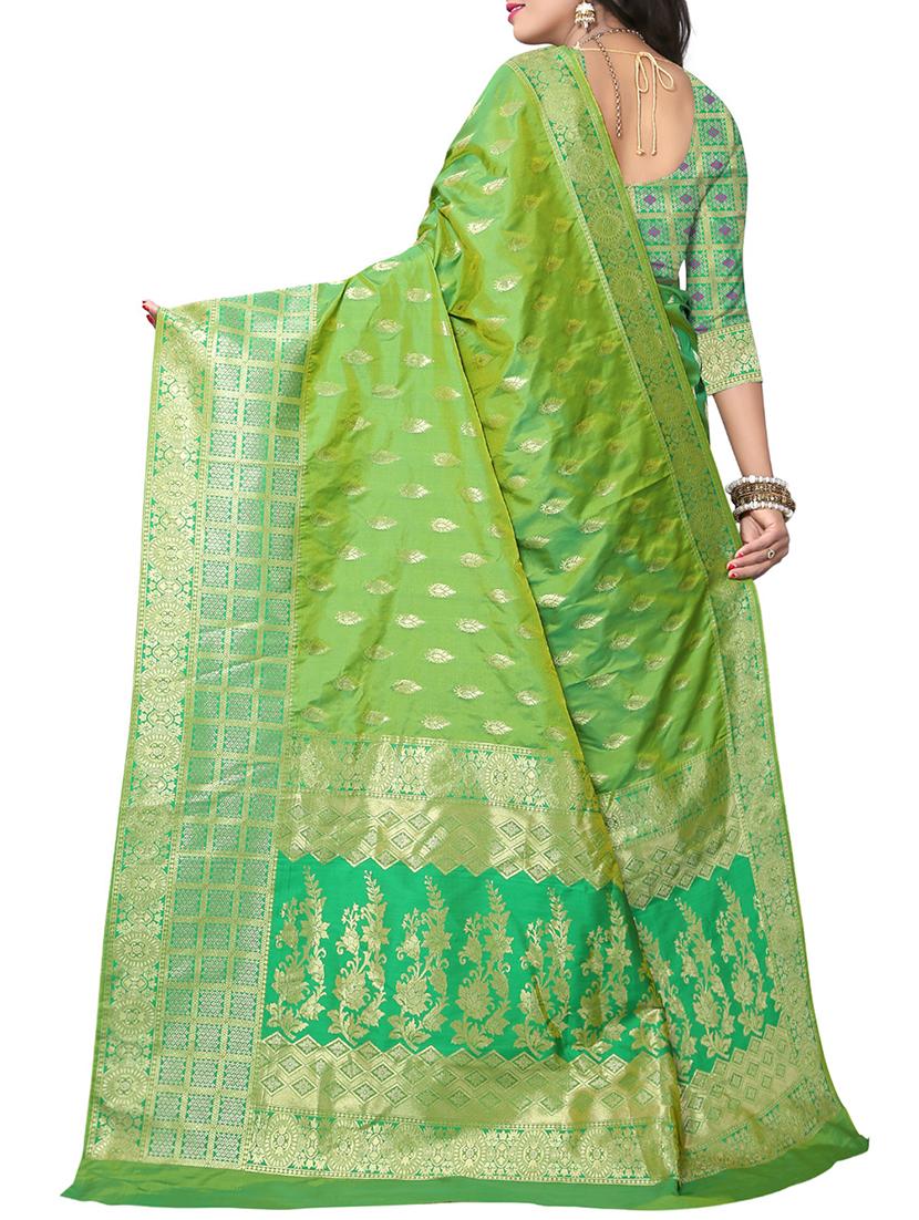 green silk woven saree with blouse - 15110025 - Zoom Image - 2