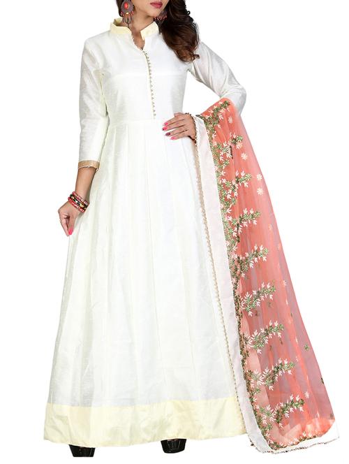 Embroidered semi-stitched anarkali suit - 15110178 - Standard Image - 1