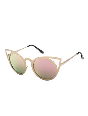 Women Cat Eye Metal Cut-Out Fashion Frame Round Sun-Glasses With Mirror Flash Lens - 15110916 - Standard Image - 2