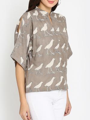 brown printed cotton top - 15111060 - Standard Image - 2