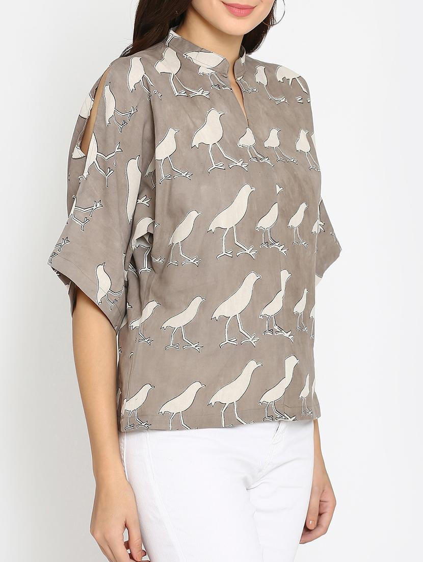 brown printed cotton top - 15111060 - Zoom Image - 2