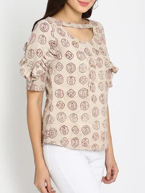 brown quirky printed cotton top - 15111062 - Standard Image - 2