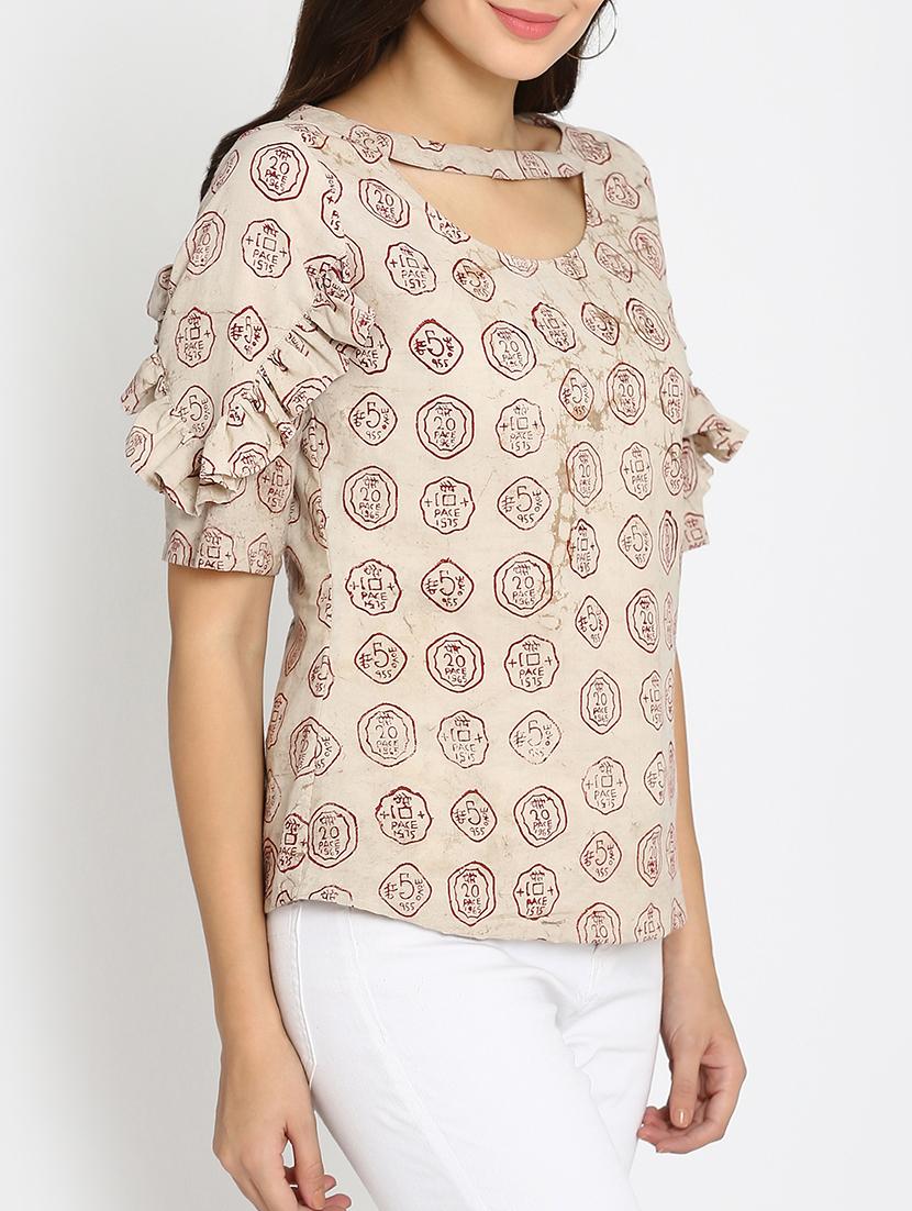 brown quirky printed cotton top - 15111062 - Zoom Image - 2