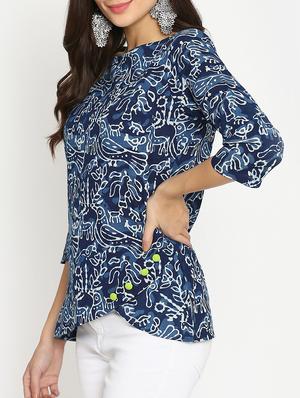 blue printed cotton top - 15111064 - Standard Image - 2