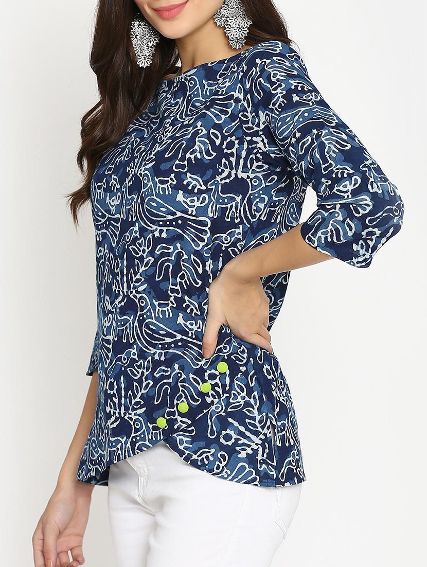 blue printed cotton top - 15111064 - Zoom Image - 2