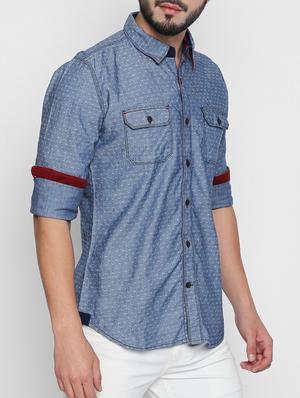 blue cotton casual shirt - 15111124 - Standard Image - 2
