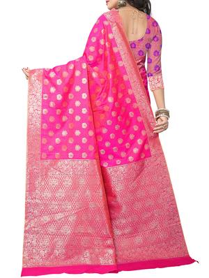 pink silk woven saree with blouse - 15111682 - Standard Image - 2