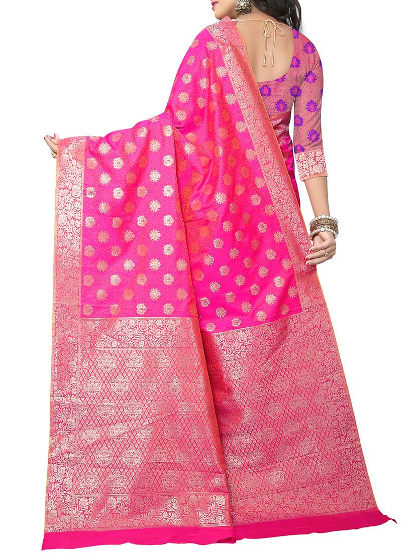 pink silk woven saree with blouse - 15111682 - Zoom Image - 2