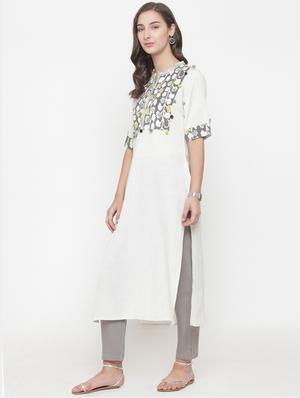 Printed yoke kurta with pant set - 15112688 - Standard Image - 2