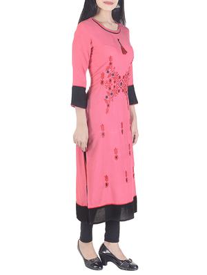pink rayon straight kurta - 15113060 - Standard Image - 2