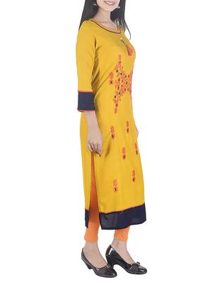 yellow rayon straight kurta - 15113061 - Standard Image - 2