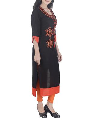 black rayon straight kurta - 15113065 - Standard Image - 2