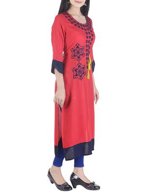 red rayon straight kurta - 15113066 - Standard Image - 2