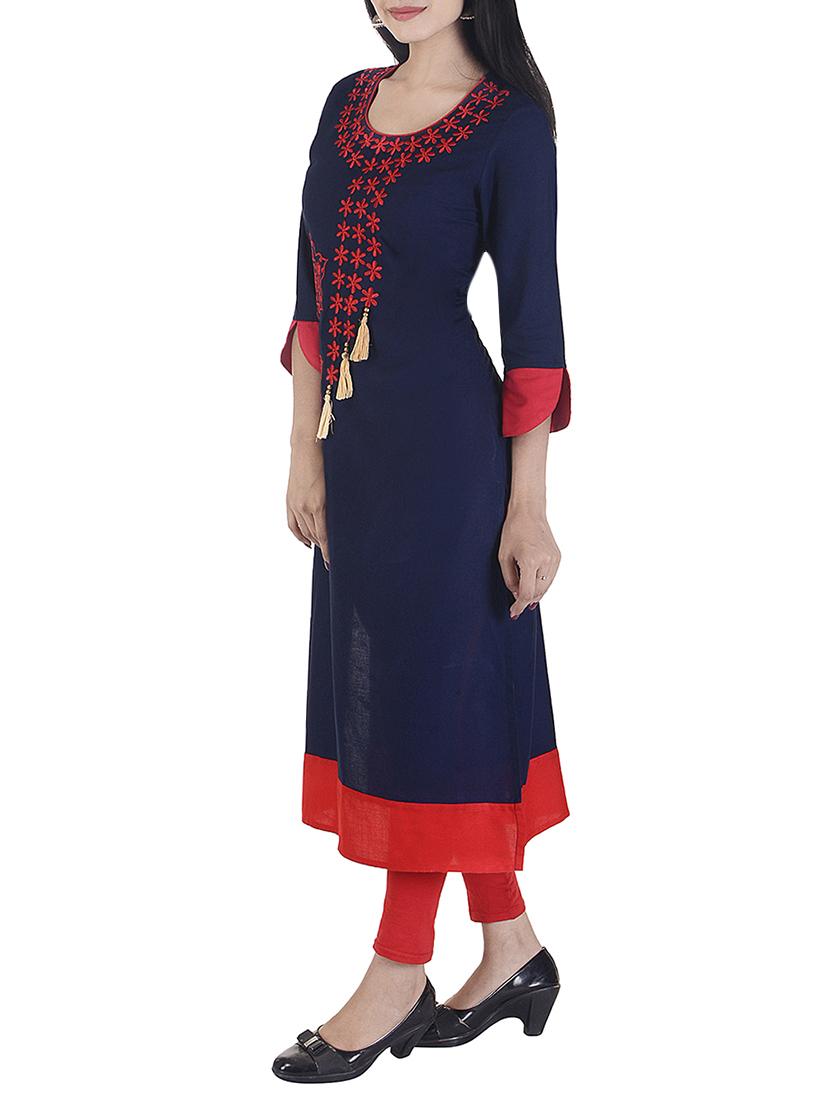 blue rayon straight kurta - 15113067 - Zoom Image - 2