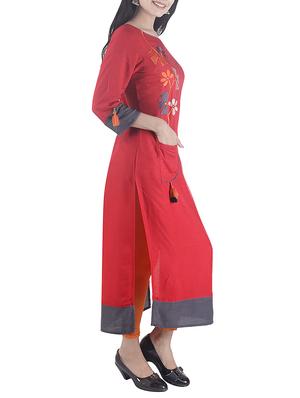 red viscose straight kurta - 15113071 - Standard Image - 2