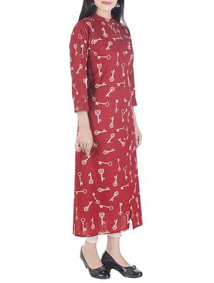 red rayon straight kurta - 15113075 - Standard Image - 2