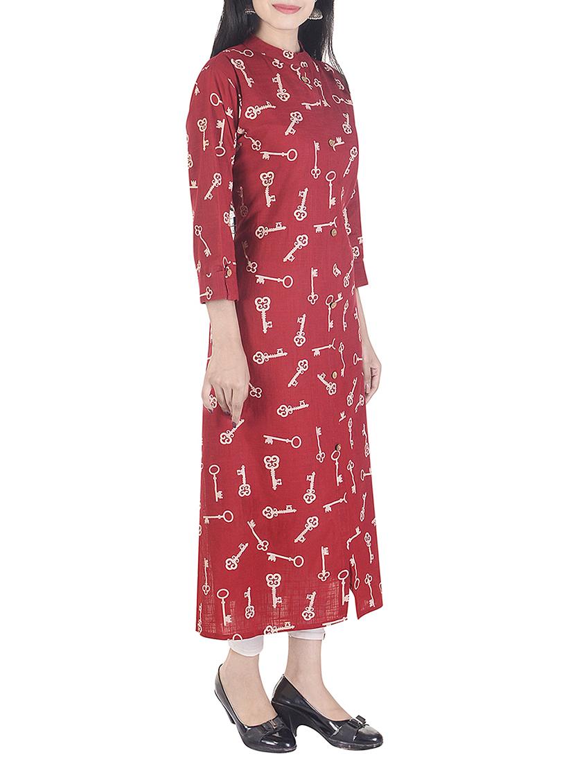 red rayon straight kurta - 15113075 - Zoom Image - 2