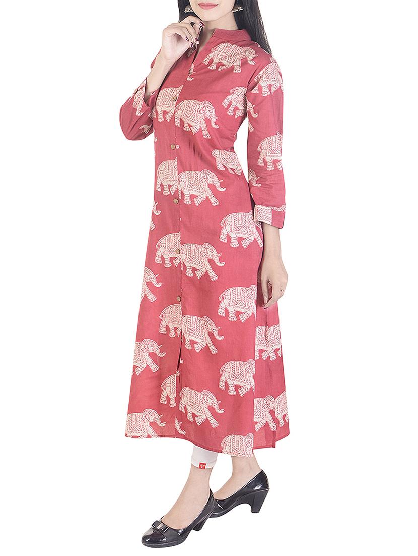 Pink rayon a-line kurta - 15113078 - Zoom Image - 2