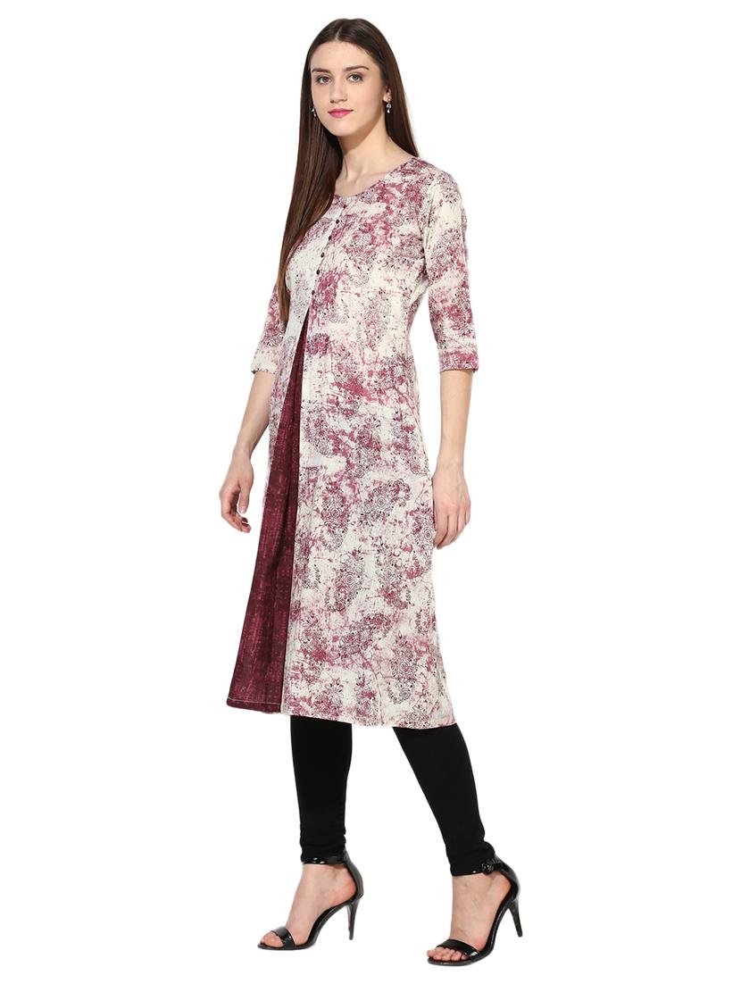maroon cotton a-line kurta - 15113431 - Zoom Image - 2