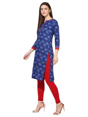 blue rayon straight kurta - 15113434 - Standard Image - 2