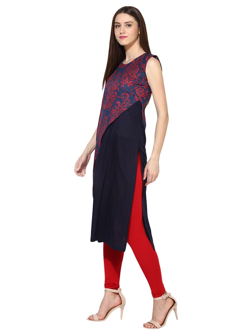 blue cotton layered kurta - 15113437 - Zoom Image - 2