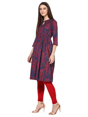 blue cotton flared kurta - 15113441 - Standard Image - 2