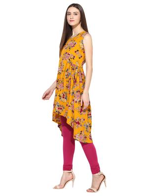 mustard crepe high low kurta - 15113442 - Standard Image - 2