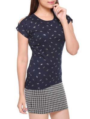 navy blue printed cotton tee - 15113483 - Standard Image - 2