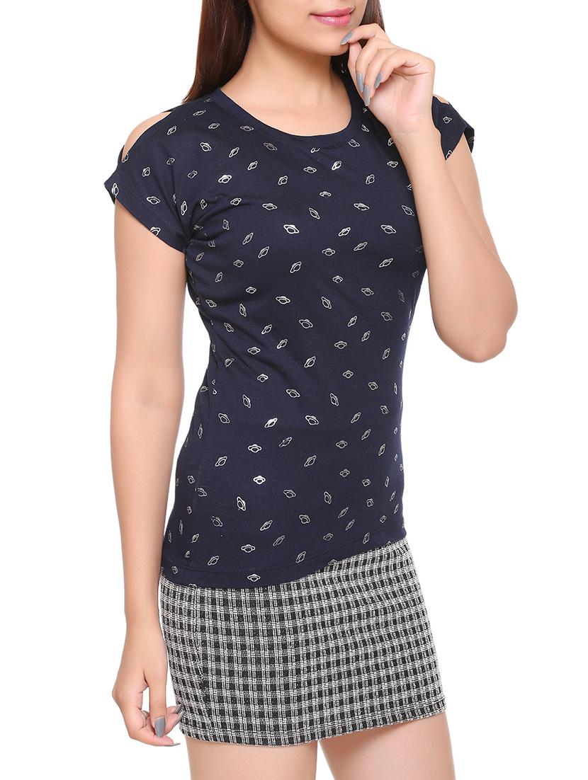 navy blue printed cotton tee - 15113483 - Zoom Image - 2