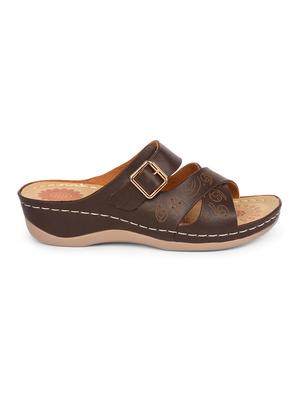 brown faux leather slippers - 15113658 - Standard Image - 2