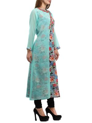 sky blue cotton blend a-line kurta - 15113691 - Standard Image - 2