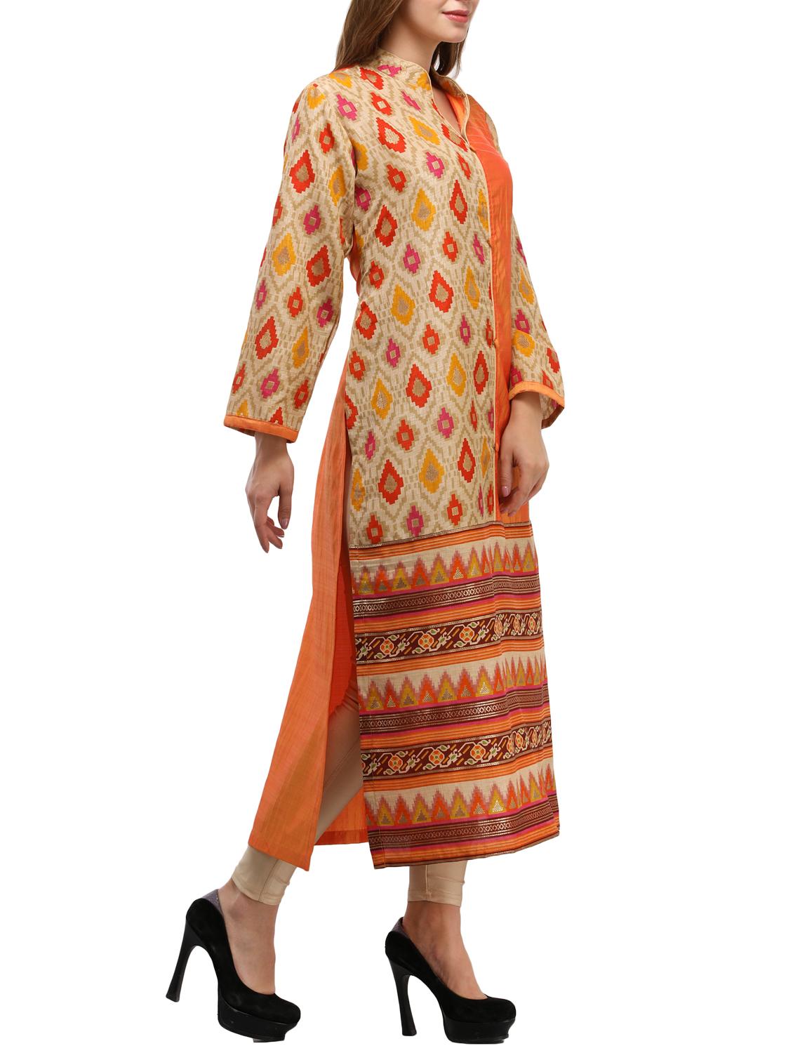 blue cotton straight kurta - 15113693 - Zoom Image - 2