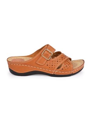 brown faux leather slip on wedges - 15113703 - Standard Image - 2