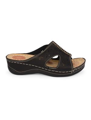 black faux leather slip on wedges - 15113713 - Standard Image - 2