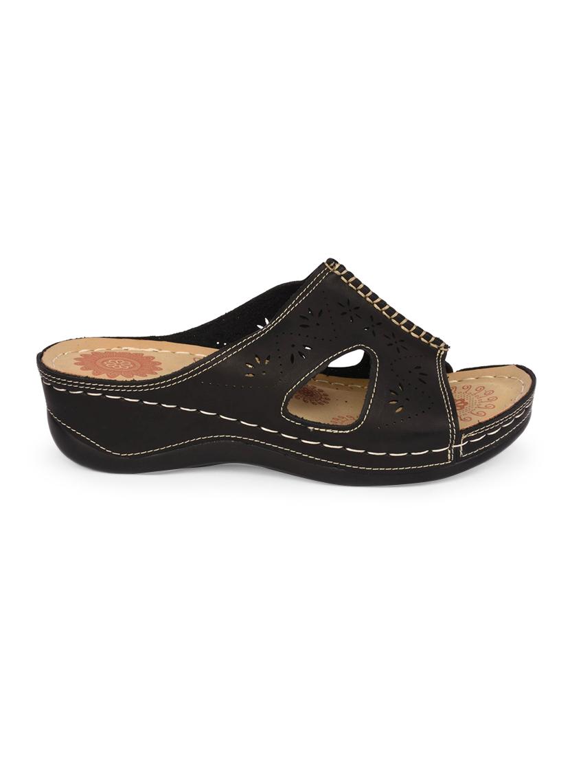 black faux leather slip on wedges - 15113713 - Zoom Image - 2