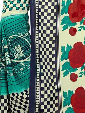 green printed saree with blouse - 15113795 - Standard Image - 2