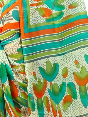 Cream printed saree with blouse - 15113798 - Standard Image - 2