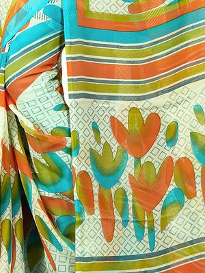 Cream printed saree with blouse - 15113801 - Standard Image - 2
