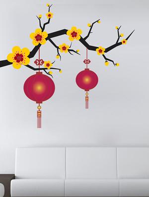 Blooming Flowers with lantern Wall Sticker - 15114361 - Standard Image - 2