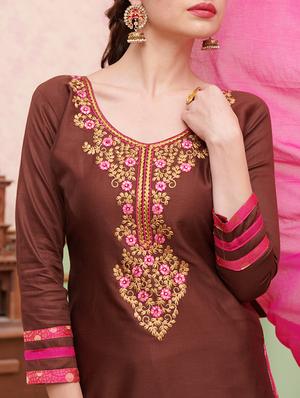 Embroidered unstitched salwar suit - 15114626 - Standard Image - 2