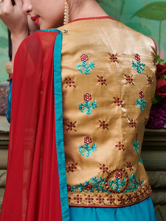 Embroidered unstitched palazzo suit - 15114645 - Zoom Image - 2