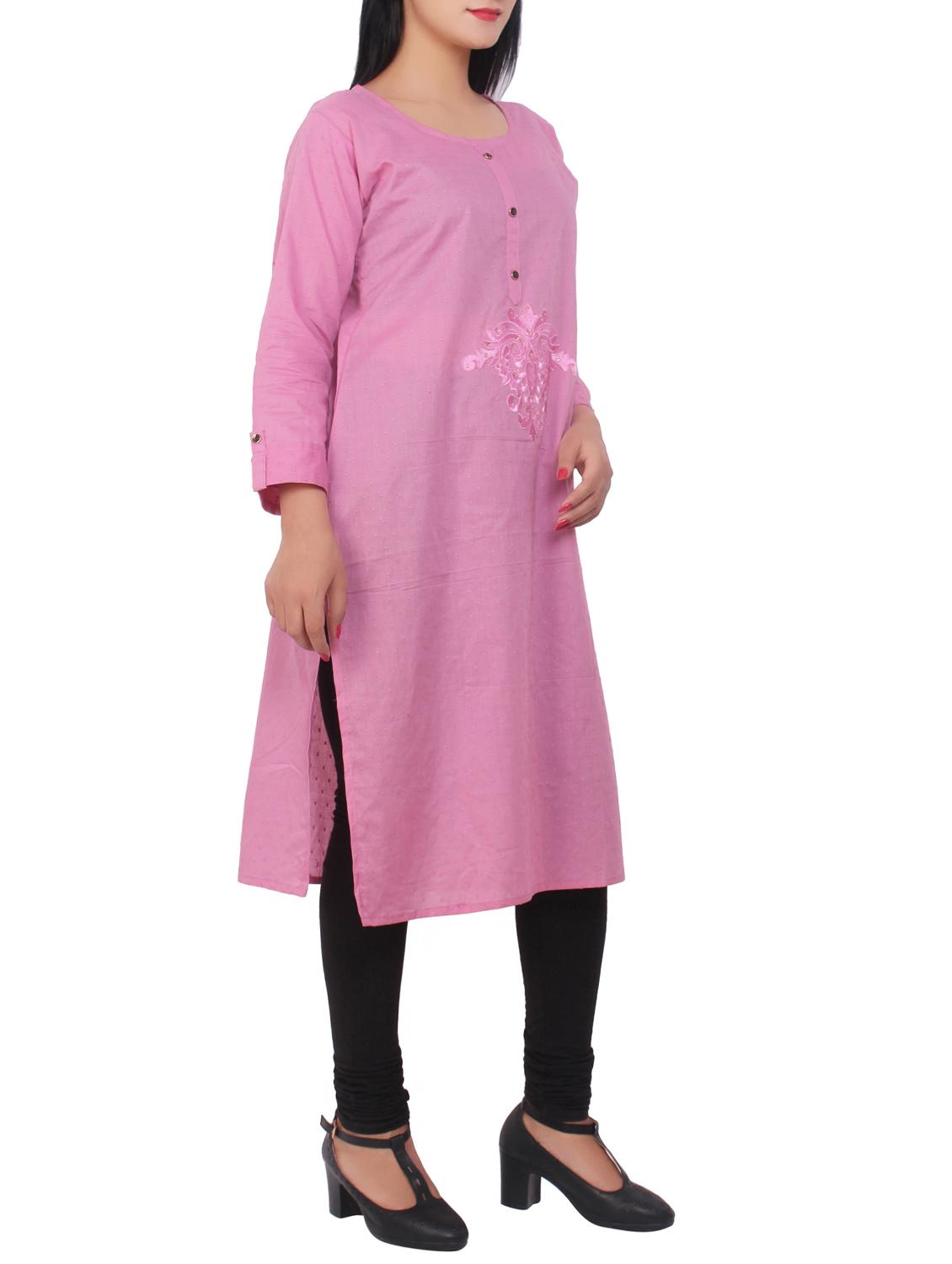 Pink cotton solid kurta - 15114847 - Zoom Image - 2