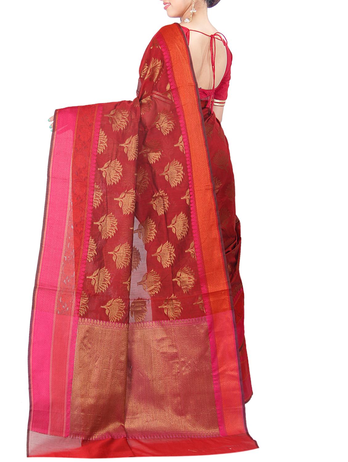 Floral woven saree with blouse - 15114883 - Zoom Image - 2